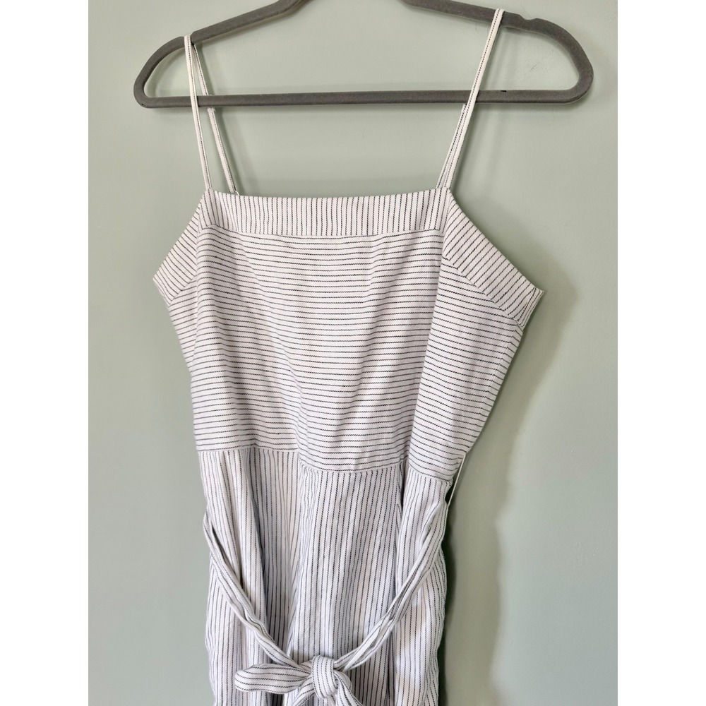 Banana Republic Cotton/Linen Wide Leg Cropped Jumpsuit White Navy Stripe Size 10 - Picture 3 of 9